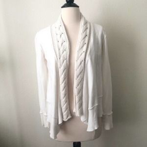 Jack by BB Dakota Cable Knit Sweater Trim Open Sweatshirt Cardigan cream ivory